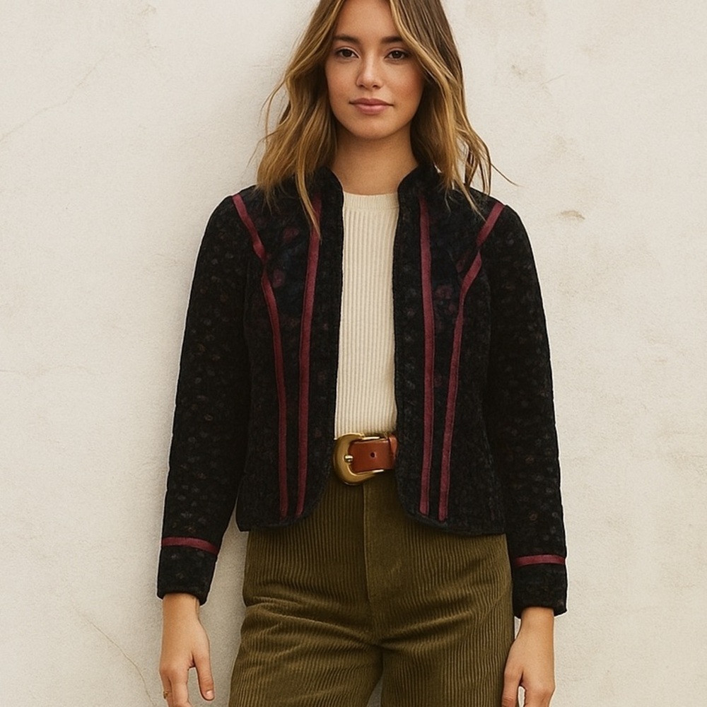 Vintage Cleveland Street mixed fabric quilted high neck jacket. Estimated SZ M